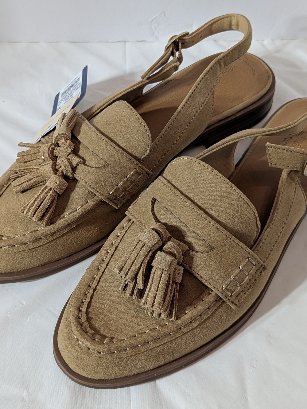 NWT Women's Universal Tread Suede Tassel Loafers in Tan Slingback Style 8.5